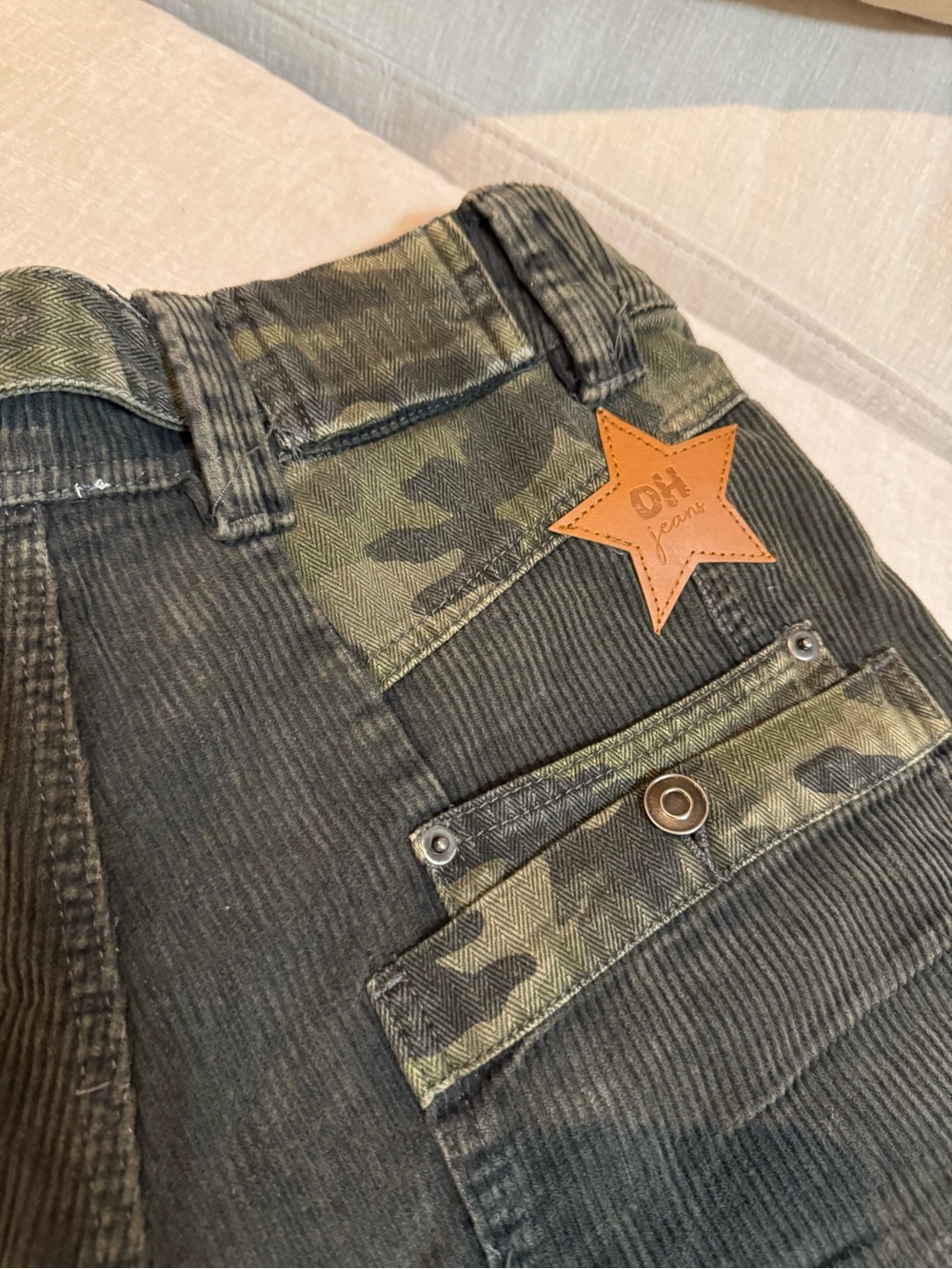 Oli & Hali Corduroy Straight-Leg Pants with Olive Camo Panels - Picture 2 of 5